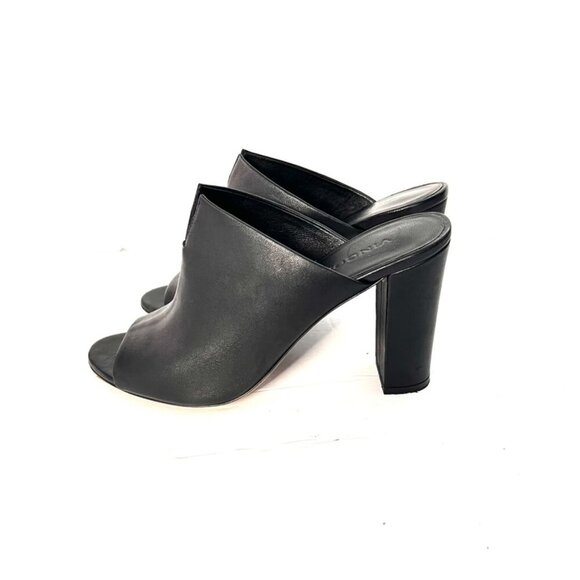 Vince Shoes Women's Alora Black Leather Peep Toe Mule Heeled slides - Picture 7 of 9